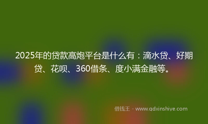 2025年的贷款高炮平台是什么有：滴水贷、好期贷、花呗、360借条、度小满金融等。