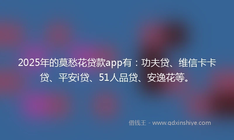 2025年的莫愁花贷款app有：功夫贷、维信卡卡贷、平安i贷、51人品贷、安逸花等。
