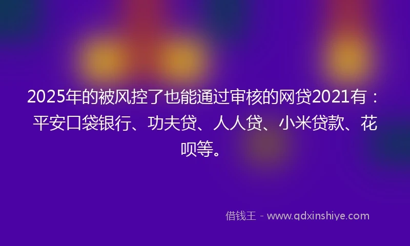 2025年的被风控了也能通过审核的网贷2021有：平安口袋银行、功夫贷、人人贷、小米贷款、花呗等。