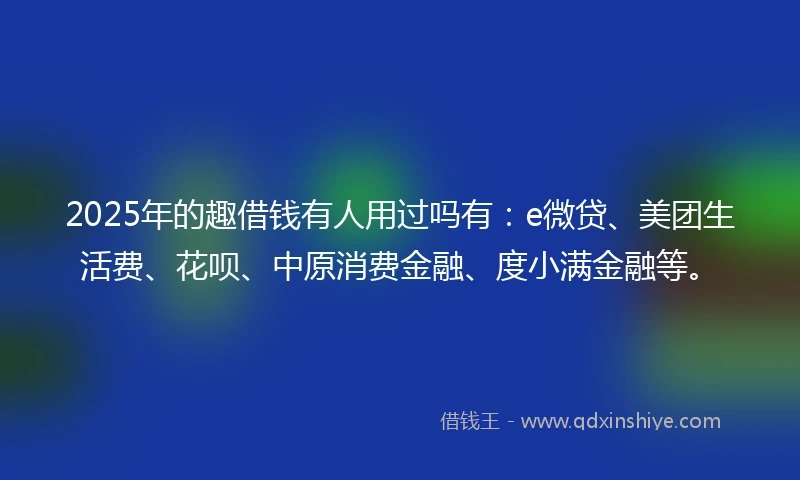 2025年的趣借钱有人用过吗有：e微贷、美团生活费、花呗、中原消费金融、度小满金融等。