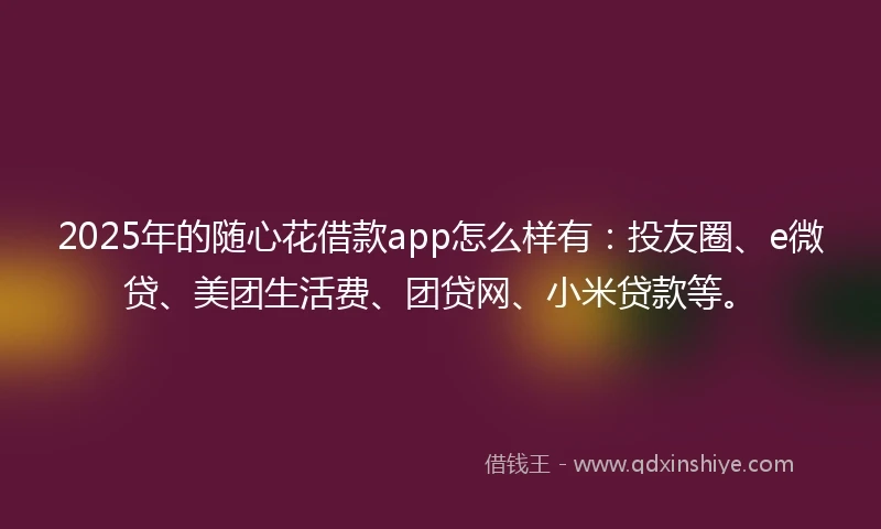2025年的随心花借款app怎么样有:投友圈、e微贷、美团生活费、团贷网、小米贷款等。