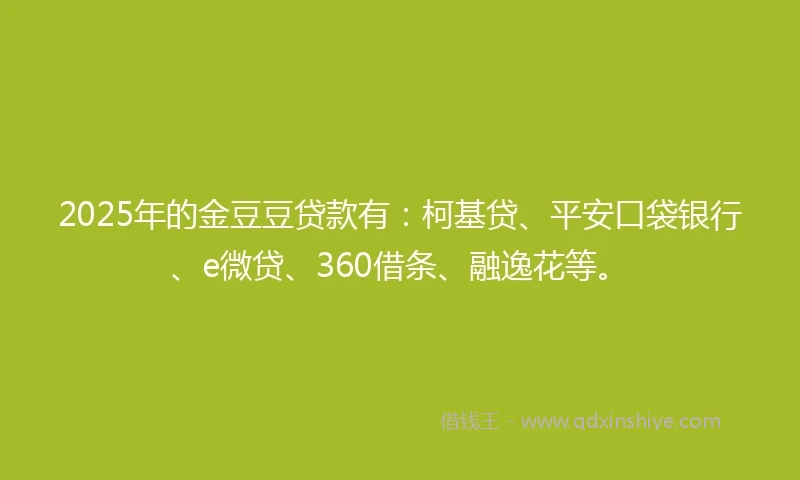 2025年的金豆豆贷款有：柯基贷、平安口袋银行、e微贷、360借条、融逸花等。