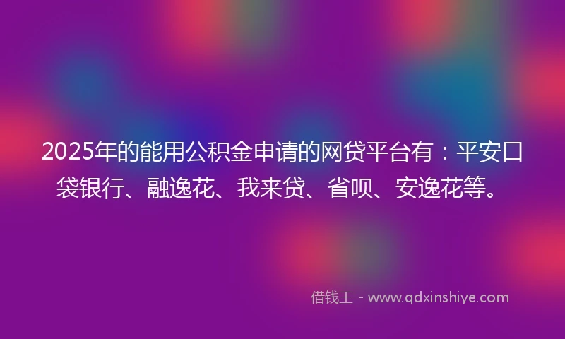 2025年的能用公积金申请的网贷平台有：平安口袋银行、融逸花、我来贷、省呗、安逸花等。