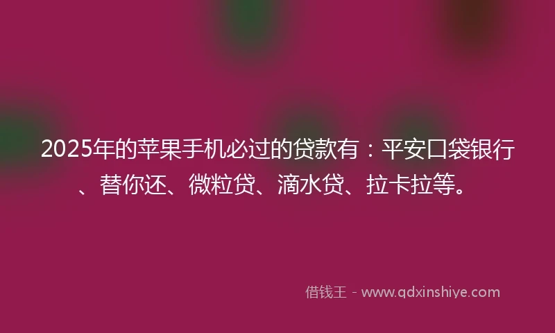 2025年的苹果手机必过的贷款有：平安口袋银行、替你还、微粒贷、滴水贷、拉卡拉等。