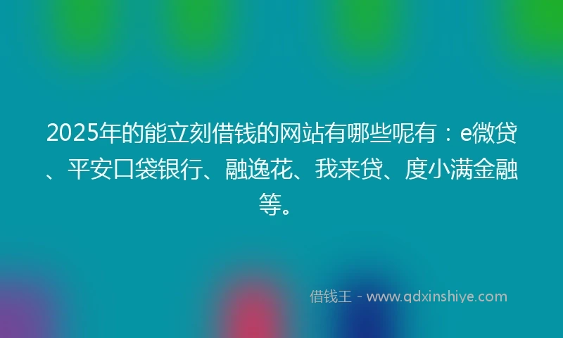 2025年的能立刻借钱的网站有哪些呢有：e微贷、平安口袋银行、融逸花、我来贷、度小满金融等。