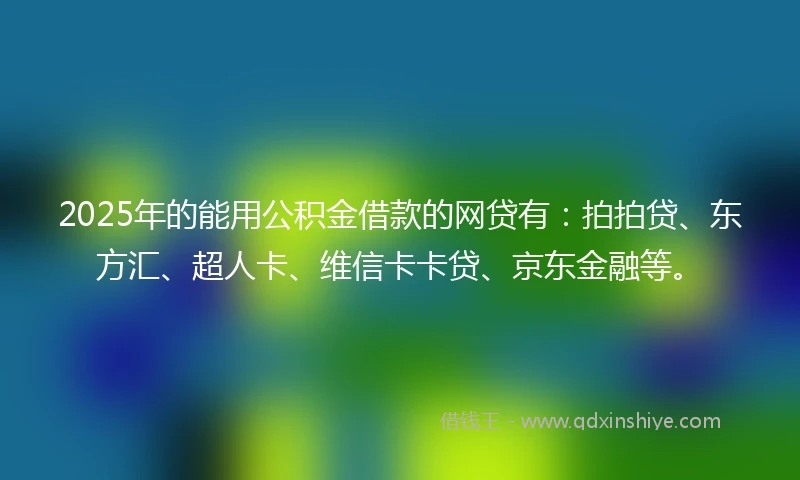 2025年的能用公积金借款的网贷有：拍拍贷、东方汇、超人卡、维信卡卡贷、京东金融等。
