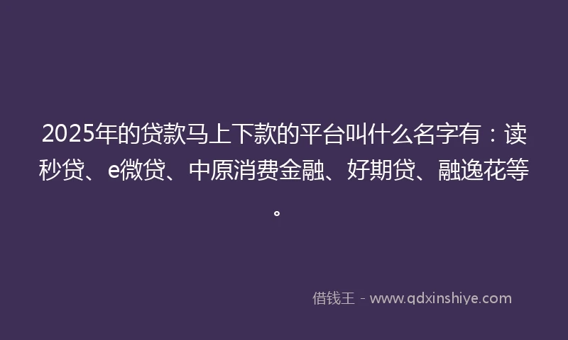 2025年的贷款马上下款的平台叫什么名字有：读秒贷、e微贷、中原消费金融、好期贷、融逸花等。