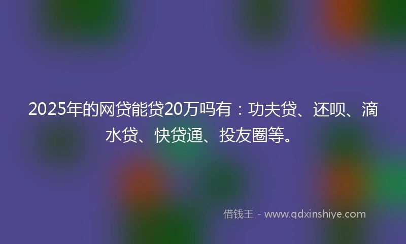 2025年的网贷能贷20万吗有：功夫贷、还呗、滴水贷、快贷通、投友圈等。