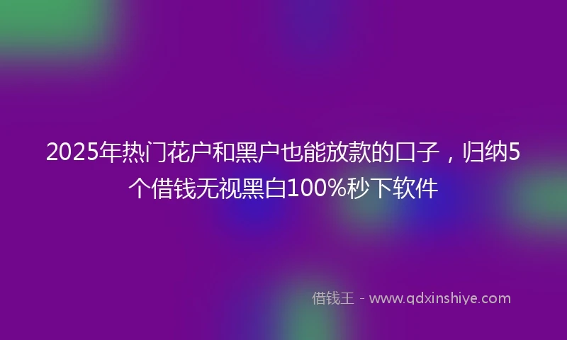 2025年热门花户和黑户也能放款的口子，归纳5个借钱无视黑白100%秒下软件