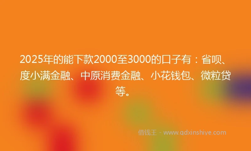 2025年的能下款2000至3000的口子有：省呗、度小满金融、中原消费金融、小花钱包、微粒贷等。
