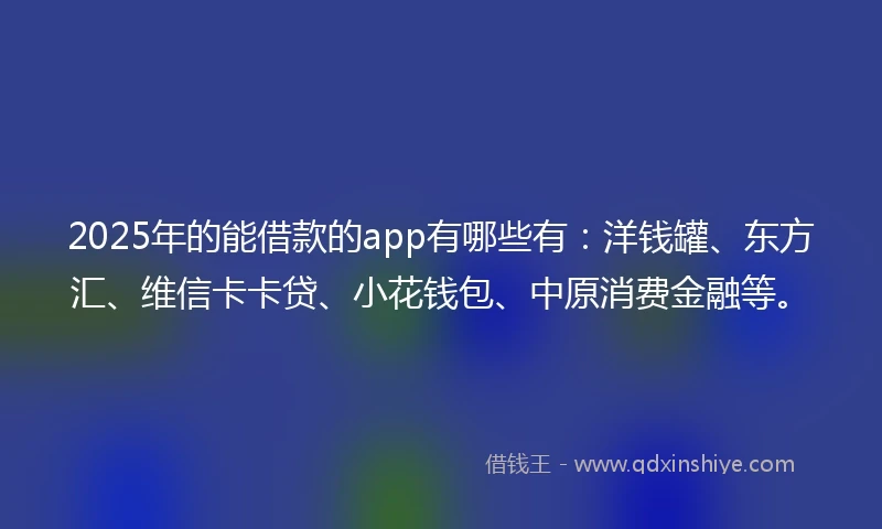 2025年的能借款的app有哪些有：洋钱罐、东方汇、维信卡卡贷、小花钱包、中原消费金融等。