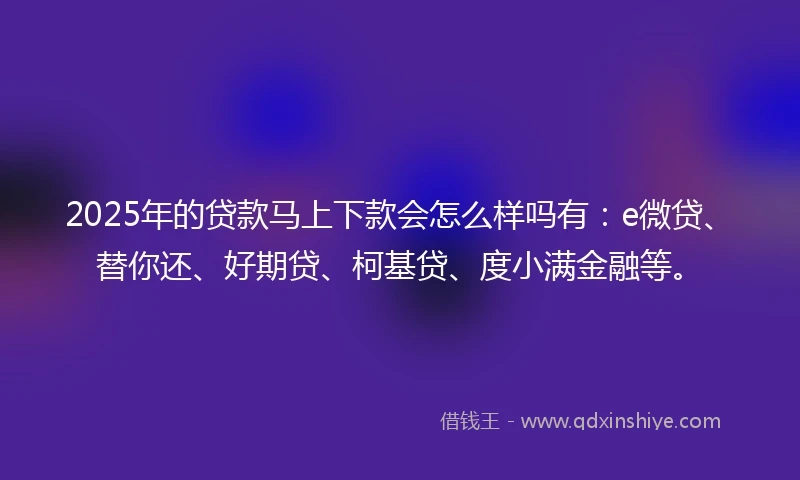 2025年的贷款马上下款会怎么样吗有：e微贷、替你还、好期贷、柯基贷、度小满金融等。