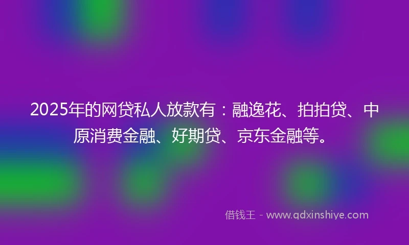 2025年的网贷私人放款有：融逸花、拍拍贷、中原消费金融、好期贷、京东金融等。