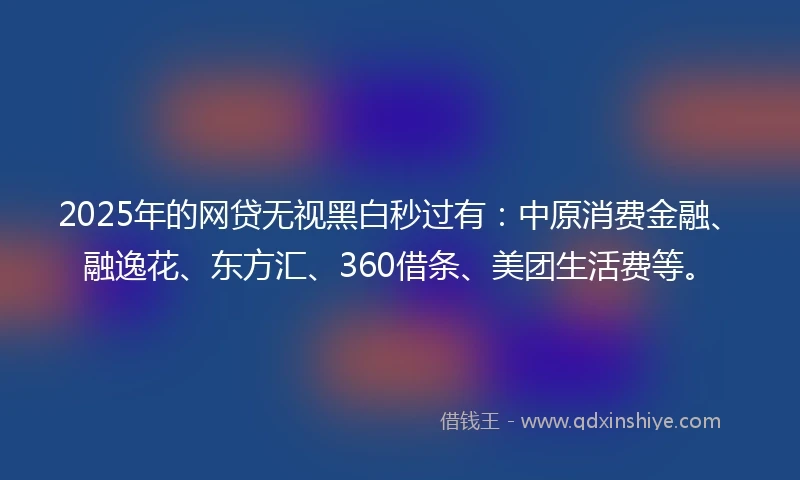 2025年的网贷无视黑白秒过有：中原消费金融、融逸花、东方汇、360借条、美团生活费等。