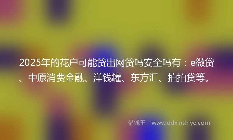 2025年的花户可能贷出网贷吗安全吗有：e微贷、中原消费金融、洋钱罐、东方汇、拍拍贷等。
