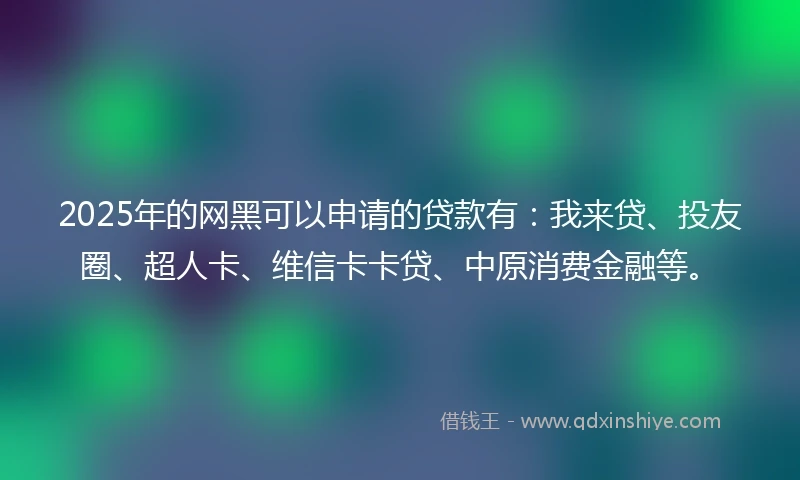 2025年的网黑可以申请的贷款有：我来贷、投友圈、超人卡、维信卡卡贷、中原消费金融等。