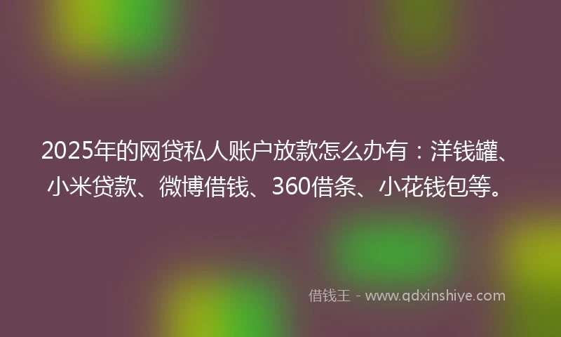 2025年的网贷私人账户放款怎么办有：洋钱罐、小米贷款、微博借钱、360借条、小花钱包等。