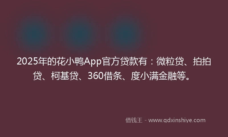 2025年的花小鸭App官方贷款有：微粒贷、拍拍贷、柯基贷、360借条、度小满金融等。