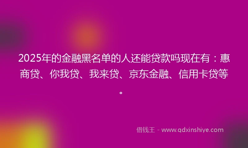 2025年的金融黑名单的人还能贷款吗现在有：惠商贷、你我贷、我来贷、京东金融、信用卡贷等。