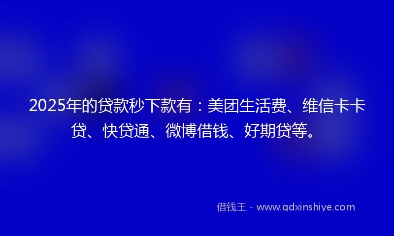2025年的贷款秒下款有：美团生活费、维信卡卡贷、快贷通、微博借钱、好期贷等。