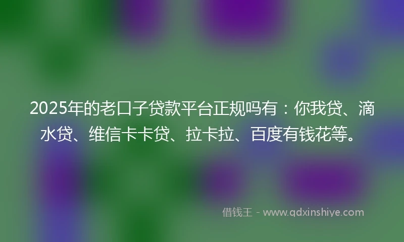 2025年的老口子贷款平台正规吗有：你我贷、滴水贷、维信卡卡贷、拉卡拉、百度有钱花等。