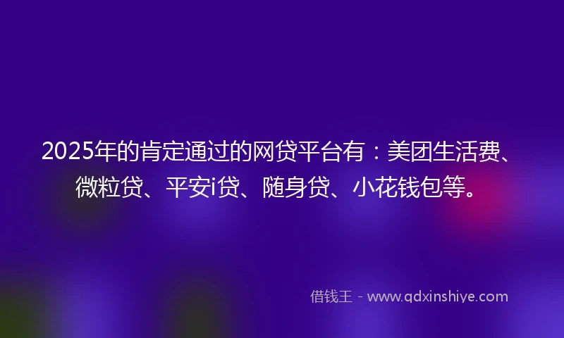 2025年的肯定通过的网贷平台有：美团生活费、微粒贷、平安i贷、随身贷、小花钱包等。