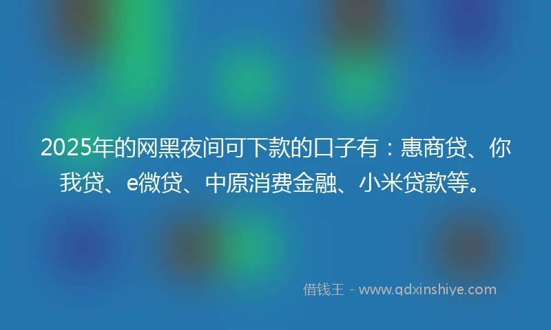 2025年的网黑夜间可下款的口子有：惠商贷、你我贷、e微贷、中原消费金融、小米贷款等。