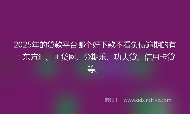 2025年的贷款平台哪个好下款不看负债逾期的有：东方汇、团贷网、分期乐、功夫贷、信用卡贷等。