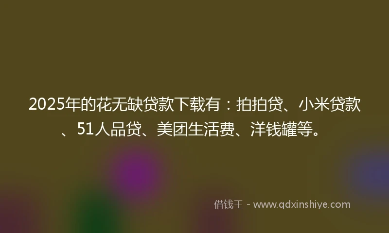 2025年的花无缺贷款下载有：拍拍贷、小米贷款、51人品贷、美团生活费、洋钱罐等。
