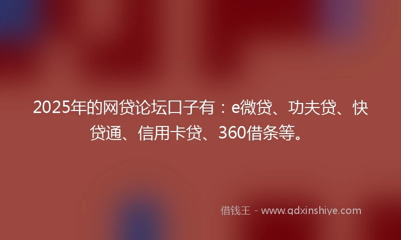 2025年的网贷论坛口子有：e微贷、功夫贷、快贷通、信用卡贷、360借条等。