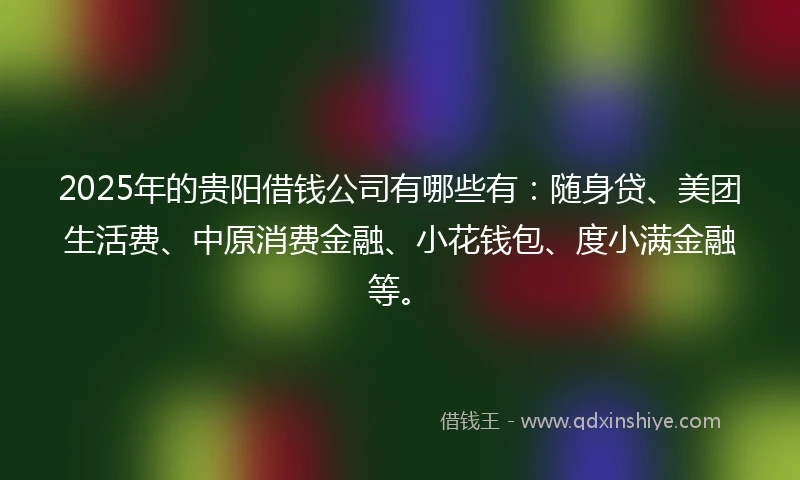 2025年的贵阳借钱公司有哪些有：随身贷、美团生活费、中原消费金融、小花钱包、度小满金融等。