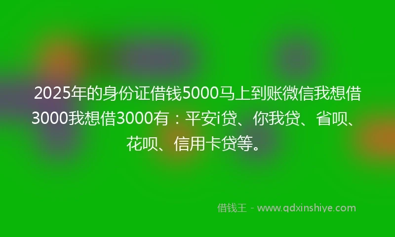 2025年的身份证借钱5000马上到账微信我想借3000我想借3000有：平安i贷、你我贷、省呗、花呗、信用卡贷等。