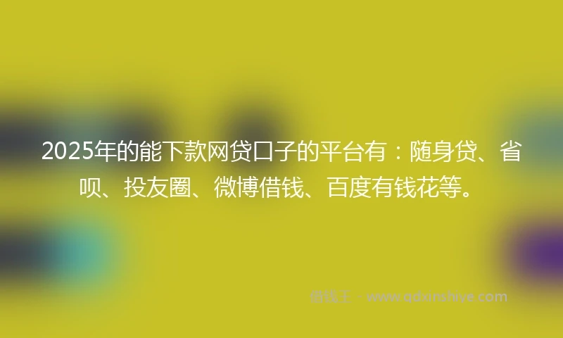 2025年的能下款网贷口子的平台有：随身贷、省呗、投友圈、微博借钱、百度有钱花等。