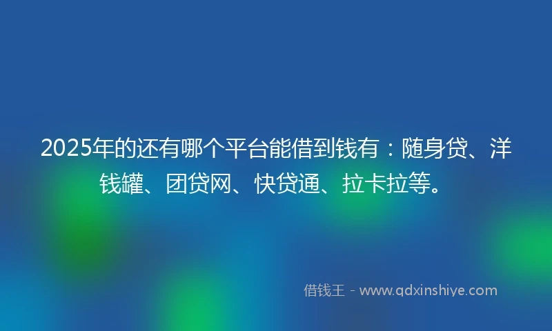 2025年的还有哪个平台能借到钱有：随身贷、洋钱罐、团贷网、快贷通、拉卡拉等。