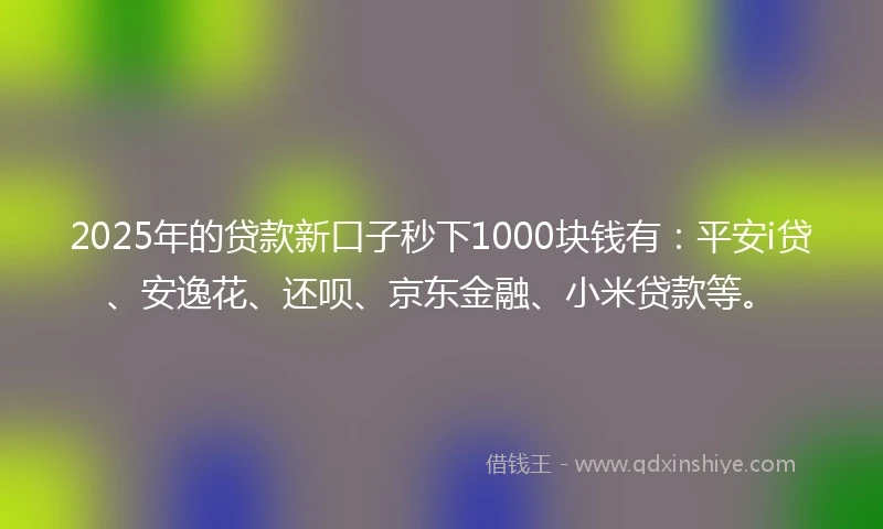 2025年的贷款新口子秒下1000块钱有:平安i贷、安逸花、还呗、京东金融、小米贷款等。