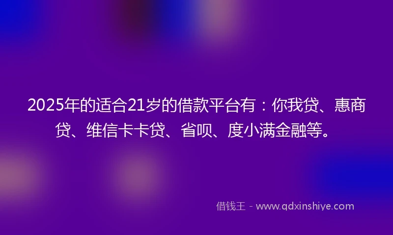 2025年的适合21岁的借款平台有：你我贷、惠商贷、维信卡卡贷、省呗、度小满金融等。