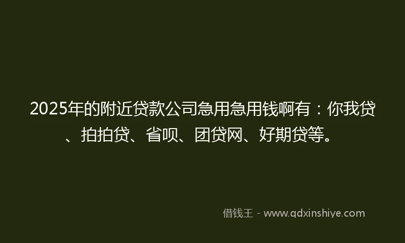 2025年的附近贷款公司急用急用钱啊有：你我贷、拍拍贷、省呗、团贷网、好期贷等。