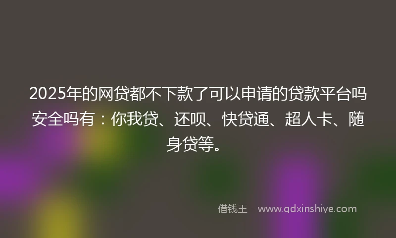 2025年的网贷都不下款了可以申请的贷款平台吗安全吗有：你我贷、还呗、快贷通、超人卡、随身贷等。