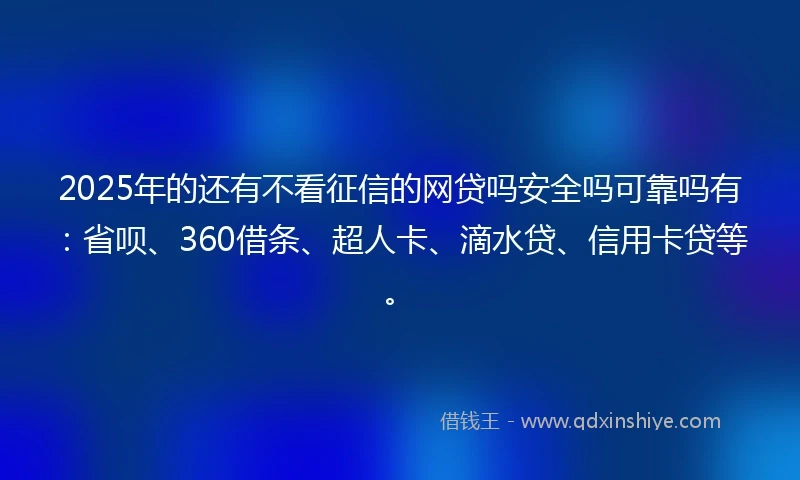 2025年的还有不看征信的网贷吗安全吗可靠吗有：省呗、360借条、超人卡、滴水贷、信用卡贷等。