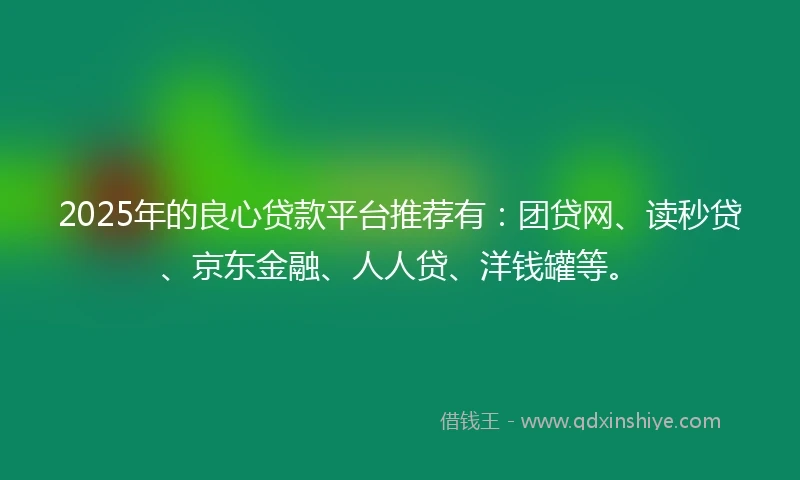 2025年的良心贷款平台推荐有：团贷网、读秒贷、京东金融、人人贷、洋钱罐等。