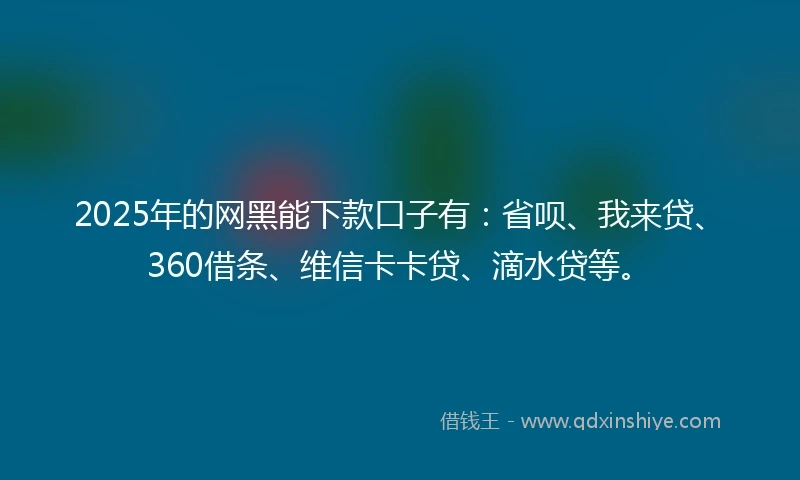 2025年的网黑能下款口子有：省呗、我来贷、360借条、维信卡卡贷、滴水贷等。