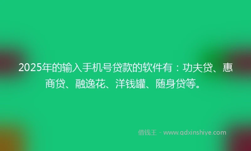 2025年的输入手机号贷款的软件有：功夫贷、惠商贷、融逸花、洋钱罐、随身贷等。