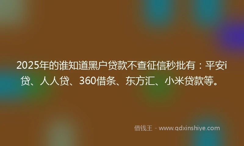 2025年的谁知道黑户贷款不查征信秒批有：平安i贷、人人贷、360借条、东方汇、小米贷款等。