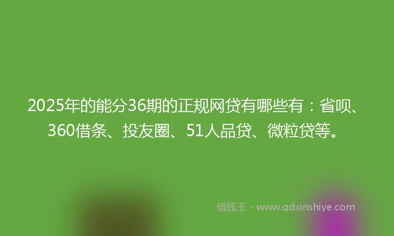 2025年的能分36期的正规网贷有哪些有：省呗、360借条、投友圈、51人品贷、微粒贷等。