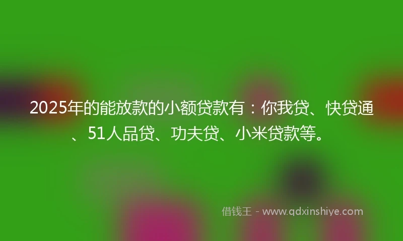 2025年的能放款的小额贷款有：你我贷、快贷通、51人品贷、功夫贷、小米贷款等。