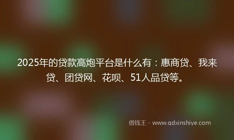 2025年的贷款高炮平台是什么有：惠商贷、我来贷、团贷网、花呗、51人品贷等。