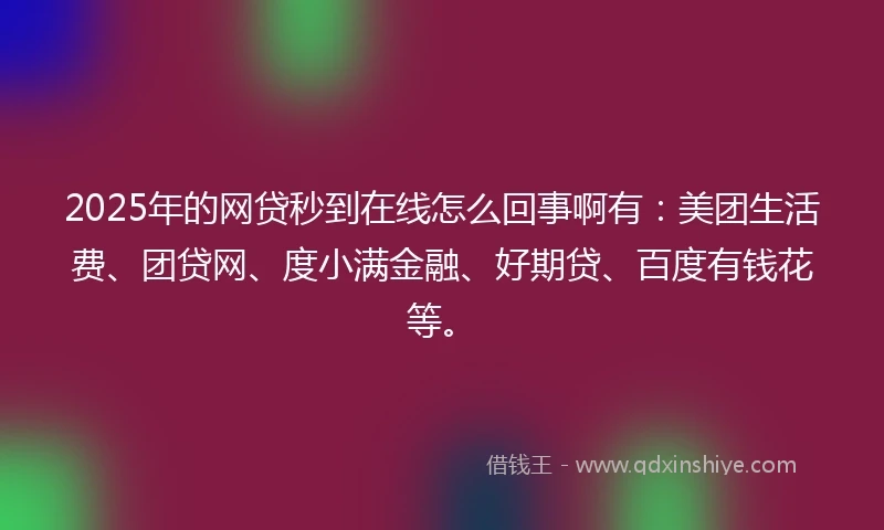 2025年的网贷秒到在线怎么回事啊有：美团生活费、团贷网、度小满金融、好期贷、百度有钱花等。