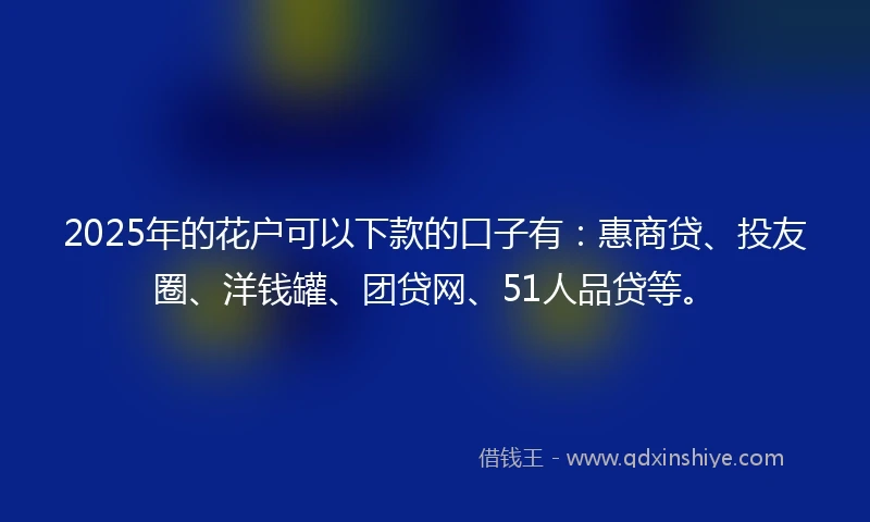 2025年的花户可以下款的口子有：惠商贷、投友圈、洋钱罐、团贷网、51人品贷等。