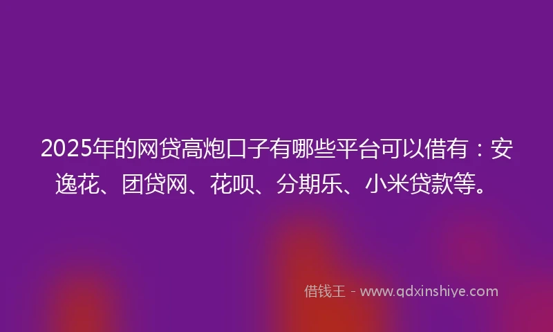 2025年的网贷高炮口子有哪些平台可以借有：安逸花、团贷网、花呗、分期乐、小米贷款等。