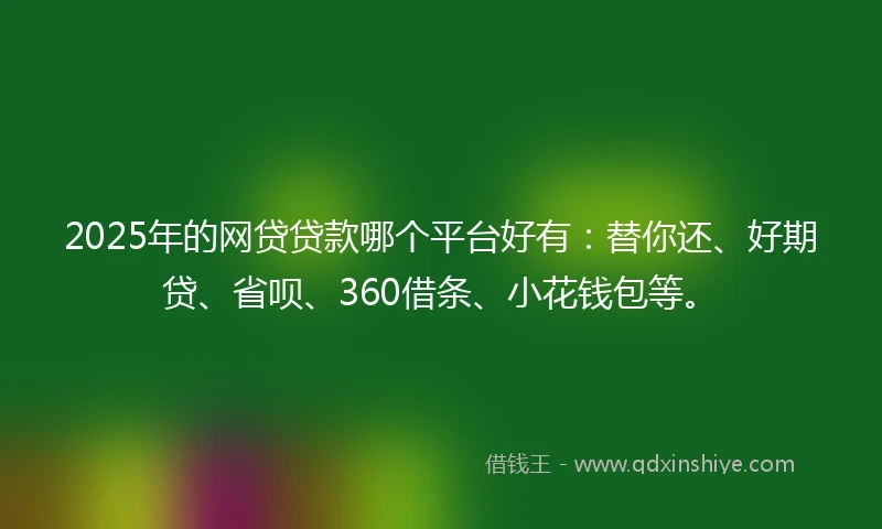 2025年的网贷贷款哪个平台好有：替你还、好期贷、省呗、360借条、小花钱包等。